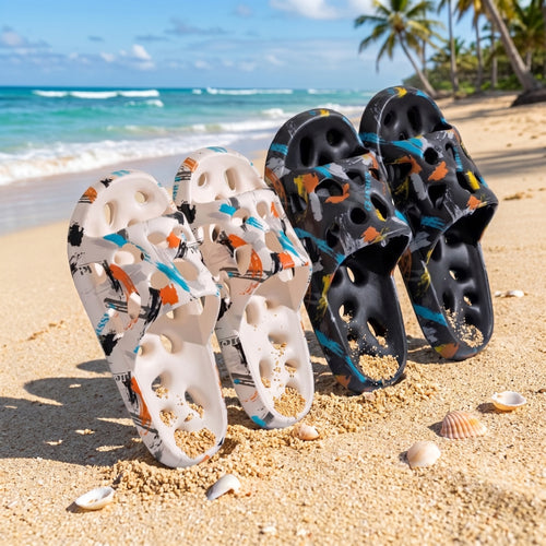Summer Couple's Street Graffiti Hollow Out Quick-Dry Beach & Shower Slide Sandals